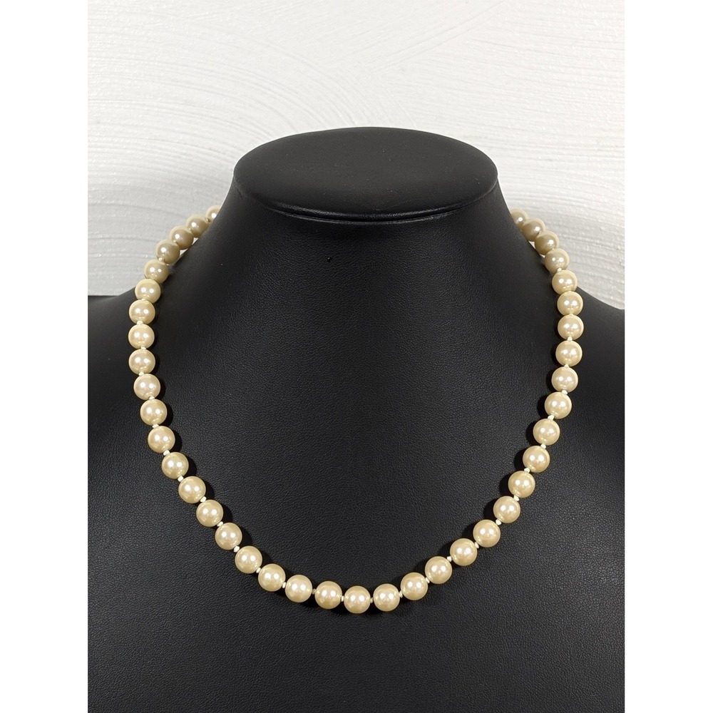 Vintage‎ Avon Knotted Faux Pearl Necklace 17" Cream Single Strand Signed